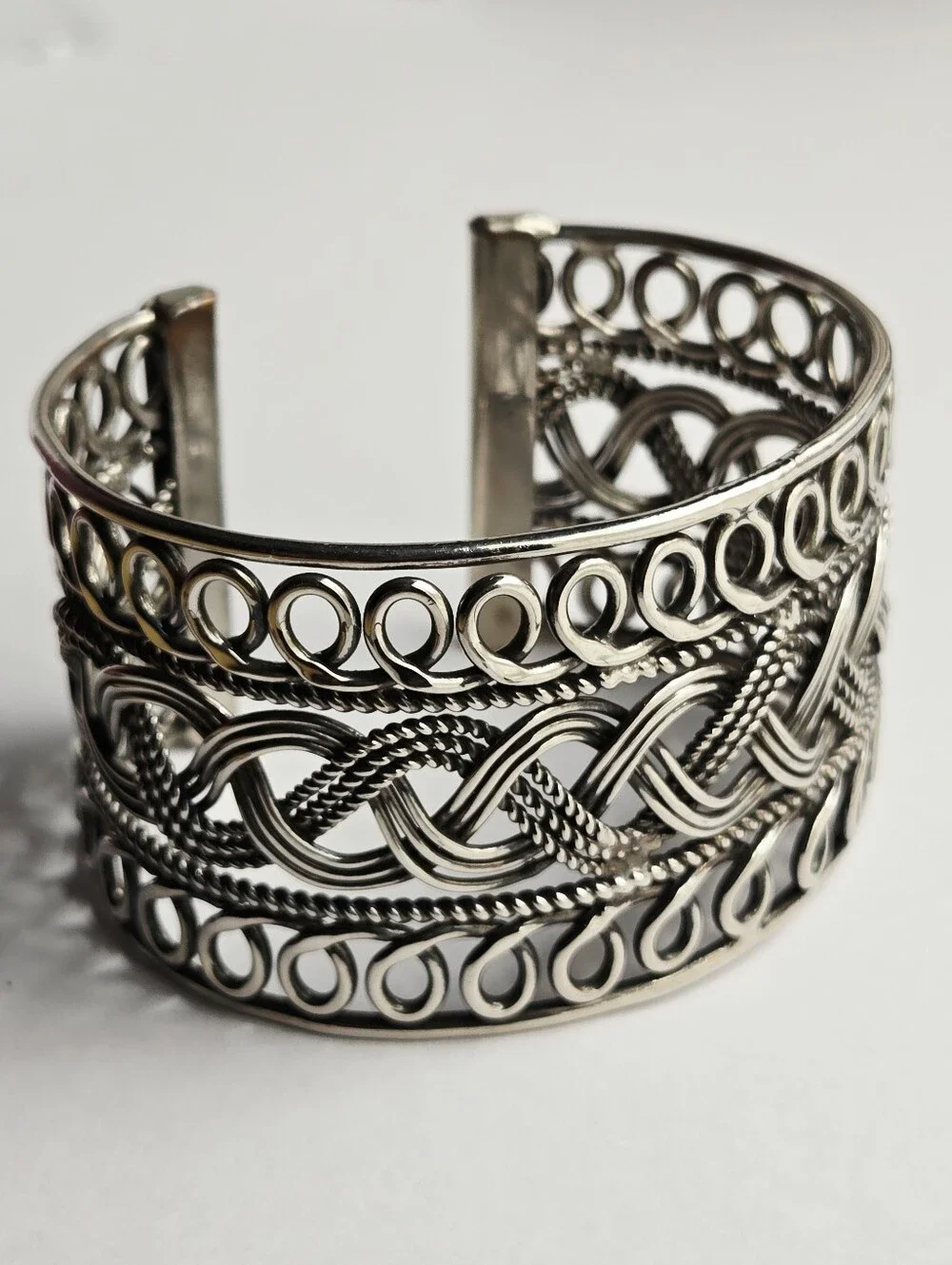 Fashion Jewelry Silver Braided Open Filigree Cuff Bracelet